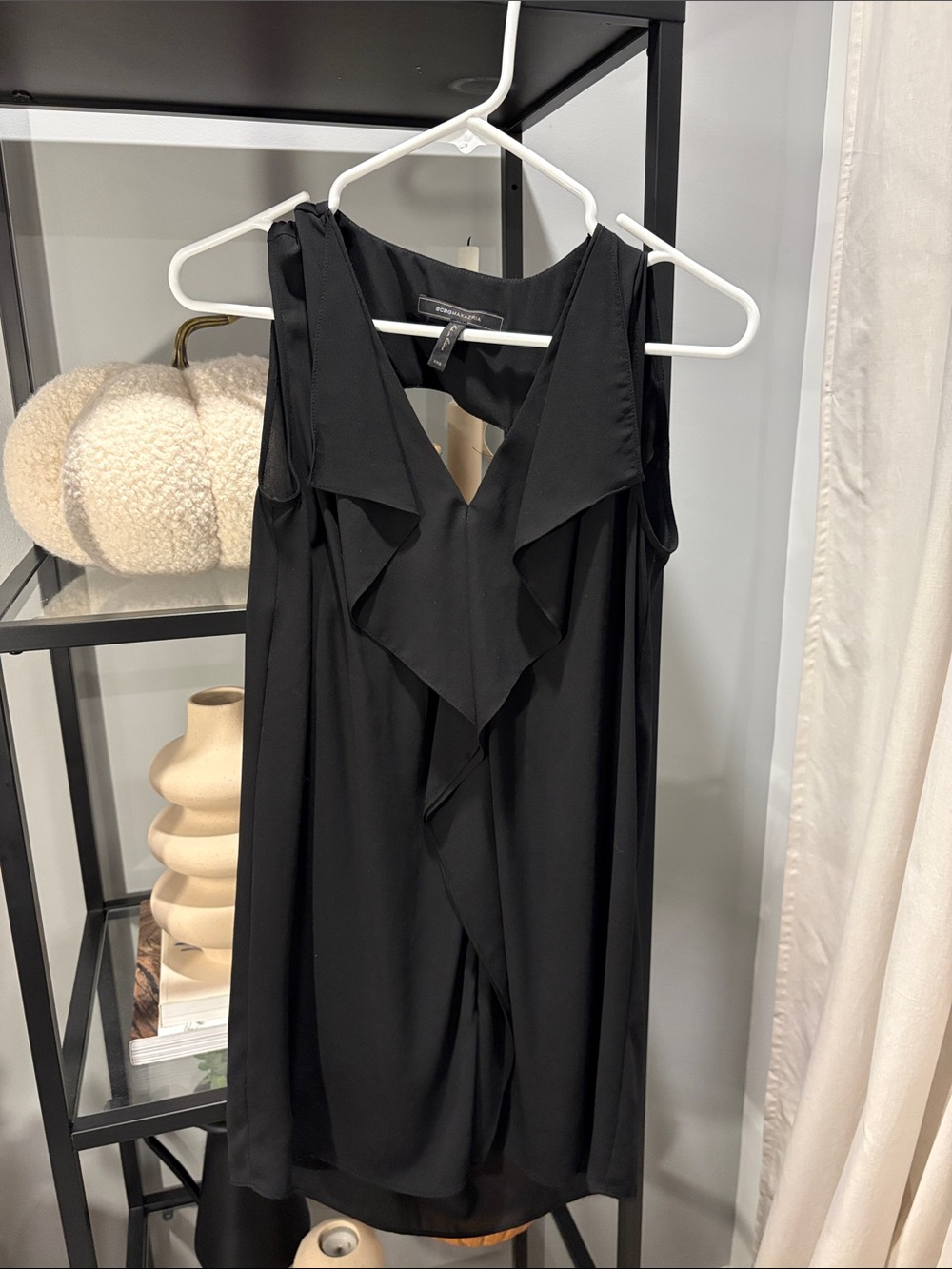 188 Sleeveless Black Ruffle Front Dress -